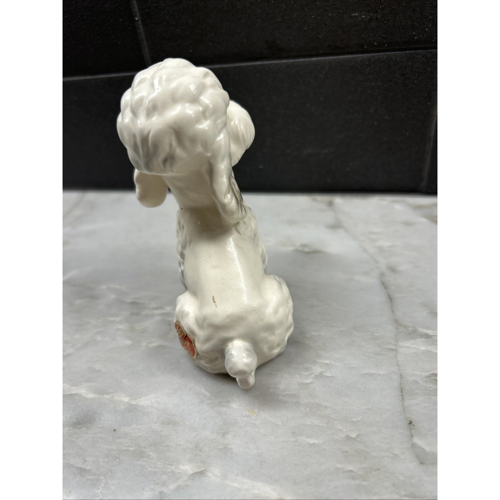 Lefton White Sitting Poodle MCM Foil Sticker Porcelain Dog 4" Japan VTG - Picture 6 of 7